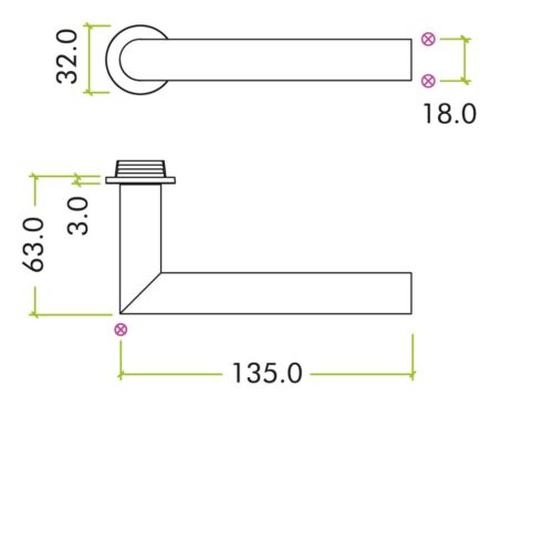 Alternative view of Lugano Lever on 32mm Round Mini Rose Stainless Steel Compact Door Handle