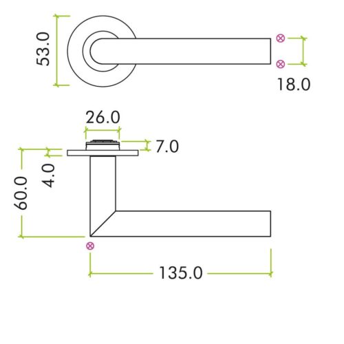 Alternative view of Lugano Lever on 53mm x 4mm Round Slim Sprung Rose Stainless Steel Modern Door Handle