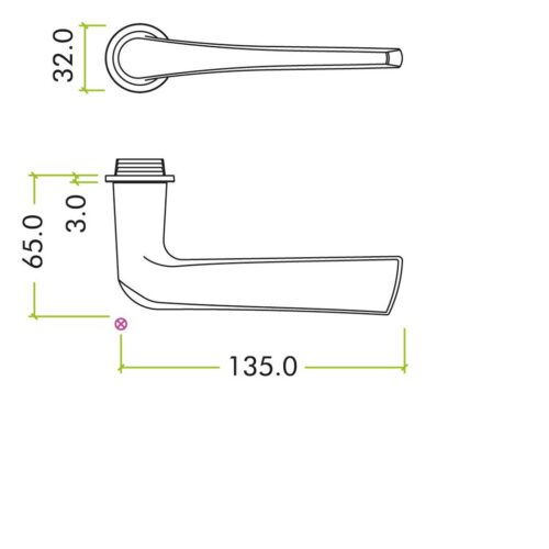 Alternative view of Como Lever on 32 x 3mm Round Unsprung Mini Rose Stainless Steel Door Handle Fixings Included