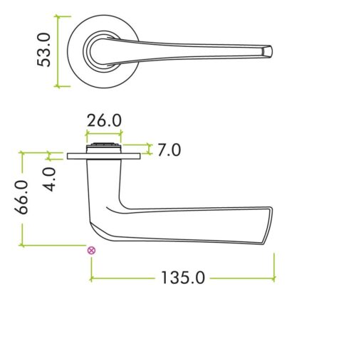 Alternative view of Como Lever on 53 x 4mm Round Slim Sprung Rose Stainless Steel Door Handle Fixings Included