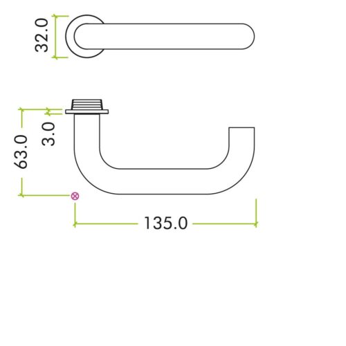 Alternative view of Maggiore Lever on 32mm x 3mm Round Un-sprung Mini-Rose Stainless Steel Compact Door Handle