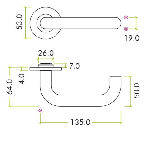 Alternative view of Maggiore Lever on 53mm x 4mm Round Sprung Rose Modern Stainless Steel Door Handle