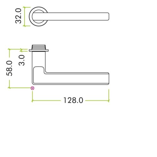 Alternative view of Varese Lever Handle on 32mm Round Mini Rose Compact Modern Door Handle Design Fixings Included