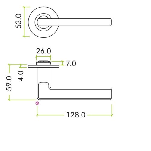 Alternative view of Varese Lever Handle on 53mm x 4mm Round Slim Sprung Rose Modern Sleek Door Handle Design