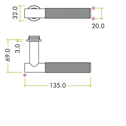 Alternative view of Orta Lever on 32mm Round Mini Rose Compact Stainless Steel Modern Door Handle