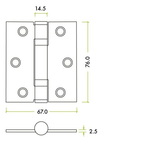 Alternative view of Grade 11 Door Hinge Stainless Steel 76mm x 67mm x 2.5mm Heavy Duty Bearing Hinge for Modern Doors