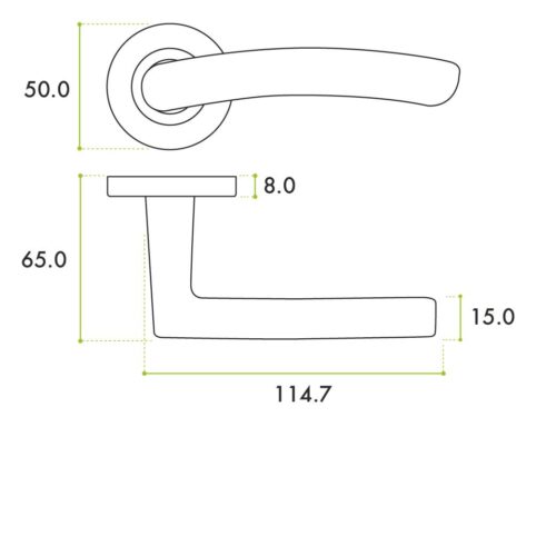 Alternative view of Santiago Lever on 50mm x 8mm Round Sprung Rose Contemporary Stainless Steel Door Handle