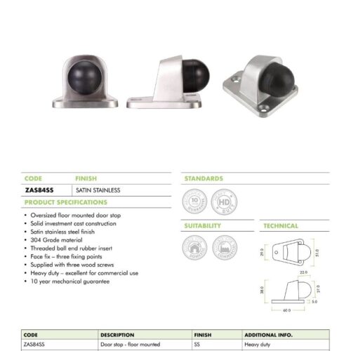 Alternative view of Floor Mounted Door Stop – Heavy Duty – 3 Fixing Points – Fixings Included