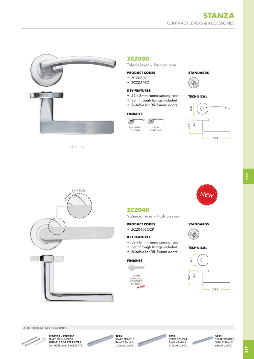 Toledo Lever Handle on 52mm x 8mm Round Sprung Rose Sleek Modern Internal Door Handle Design - Image 3
