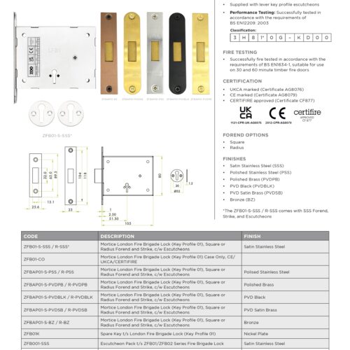 Alternative view of Mortice London Fire Brigade Lock Key Profile 01