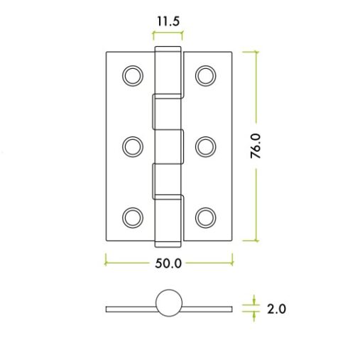 Alternative view of Stainless Steel Washered Hinge – 76 x 50 x 2mm – SS201 – Fixings Included