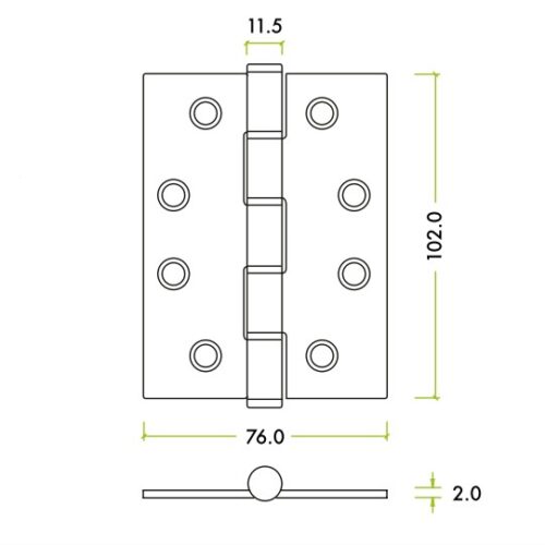 Alternative view of Stainless Steel Grade 7 Washered Hinge – 102 x 76 x 2mm – SS201 – Fixings Included