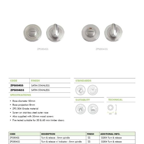 Alternative view of Turn and Release C/W Indicator – Complete with Escutcheons and 5mm Spindle – 50mm Dia – Fixings Included