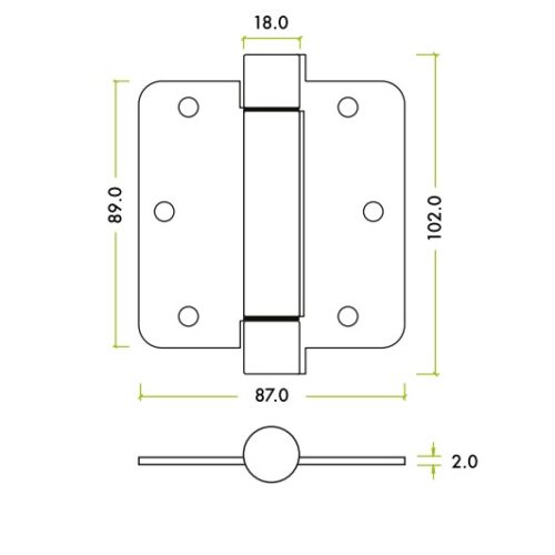 Alternative view of Spring Hinge Plus Slave Pack – Radius – 3.5" x 3.5" x 2.5 – Polished Chrome – Contains 2 Spring and 1 Unsprung Hinge – Fixings Included