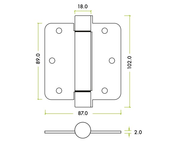 Spring Hinge Plus Slave Pack – Radius – 3.5" x 3.5" x 2.5 – Polished Chrome – Contains 2 Spring and 1 Unsprung Hinge – Fixings Included - Image 2