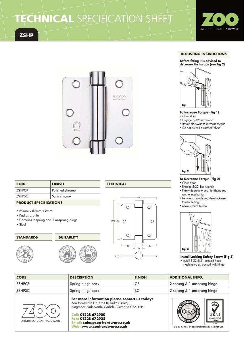 Spring Hinge Plus Slave Pack – Radius – 3.5" x 3.5" x 2.5 – Polished Chrome – Contains 2 Spring and 1 Unsprung Hinge – Fixings Included - Image 3