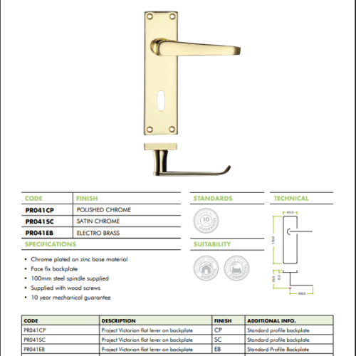 Alternative view of Project Victorian flat lever on lock backplate 150 x 40mm