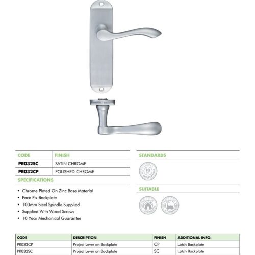 Alternative view of Project Arundel lever on latch backplate - 80mm x 42mm