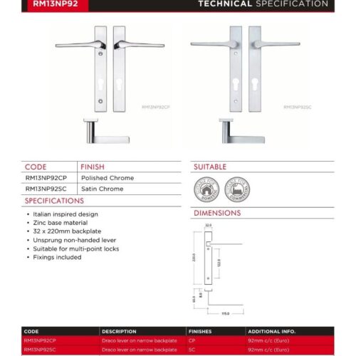 Alternative view of Draco Lever Narrow Euro Backplate Bulk Buy – Durable Door Handle for Trade and Projects