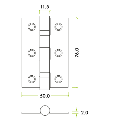 Alternative view of Door Hinge 2 Ball Bearing 3 Inch x 2 Inch x 2mm Steel Heavy Duty Durable Hardware Design