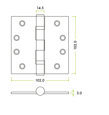 Alternative view of Grade 13 Ball Bearing Hinge Stainless Steel 201 100mm x 100mm x 3mm Heavy Duty Door Hardware
