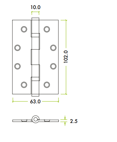 Alternative view of Slim Knuckle Bearing Hinge Stainless Steel Grade 201 102mm x 63mm x 2.5mm Modern Door Hardware