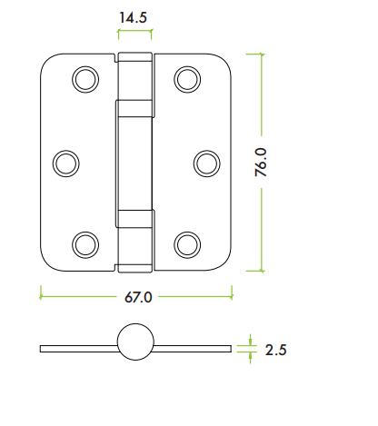 Alternative view of Grade 11 Ball Bearing Hinge Stainless Steel Radius Grade 201 76mm x 67mm x 2.5mm Heavy Duty Door Hardware