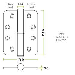 Alternative view of Grade 11 Lift Off Hinge Right Hand 102mm x 76mm x 3mm Stainless Steel Heavy Duty Door Hardware