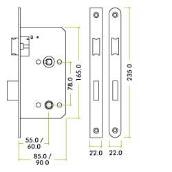 Alternative view of DIN Bathroom Lock 78mm Centres Backset 60mm Satin Stainless Steel