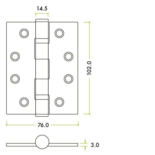 Alternative view of Ball Bearing Steel Hinge 102mm x 76mm x 3mm Heavy Duty Door Hinge Durable Modern Hardware Design