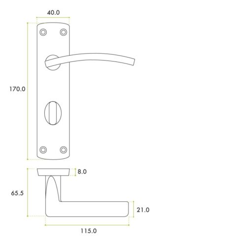 Alternative view of Toledo lever on bathroom backplate