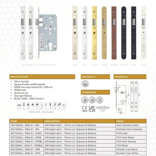 Alternative view of Din Euro Sashlock- Backset 55mm - 2 Pc Forend - Square - SSS - Satin Stainless Steel