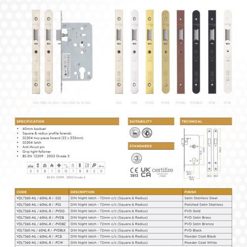 Alternative view of 2 Piece Din Night Latch 72mm Centres Backset 60mm Mortice Door Lock