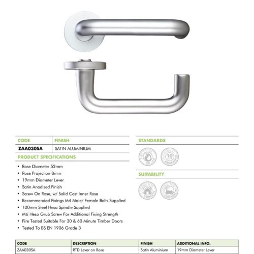 Alternative view of 19mm Return to Door Lever Screw On Rose 50 x 8mm Round Sprung Rose Stainless Steel Door Handle