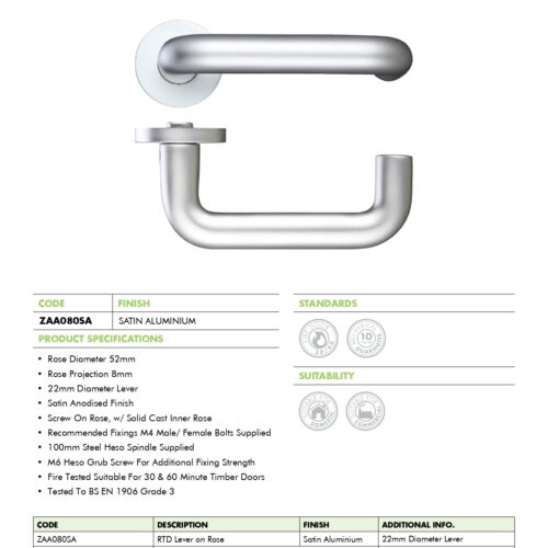 Alternative view of 22mm Return to Door Lever Screw On Rose Stainless Steel Door Handle Fixings Included