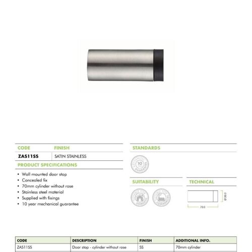 Alternative view of Door Stop – Cylinder – 70mm Projection – 30mm Dia – Fixings Included
