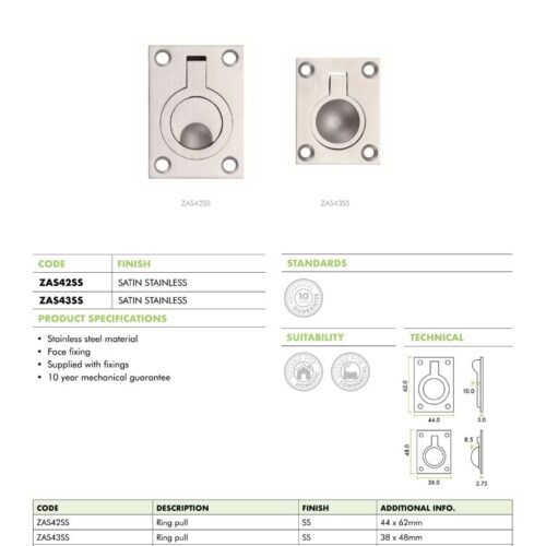 Alternative view of Flush Ring Pull 62 x 44mm Stainless Steel Recessed Door Handle