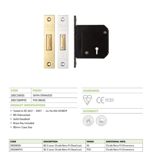 Alternative view of British Standard 5 Lever Deadlock High Security Mortice Lock