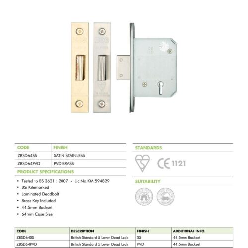 Alternative view of British Standard 5 Lever Deadlock High Security Mortice Lock Durable Door Lock