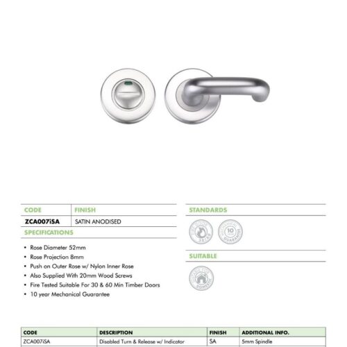 Alternative view of DDA Turn and Release with Indicator – Complete with Escutcheons and 5mm Spindle – Fixings Included