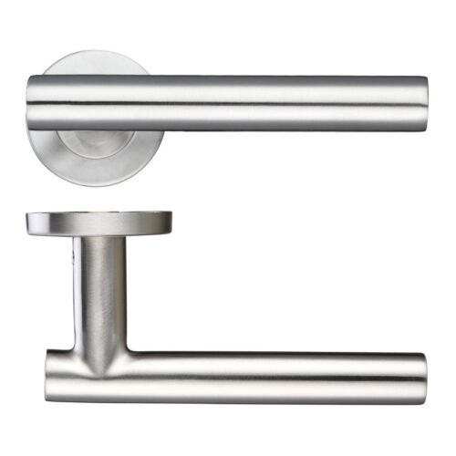 19mm Straight T-Bar Lever Push On Rose 52mm Dia Grade 201 Stainless Steel Door Handle