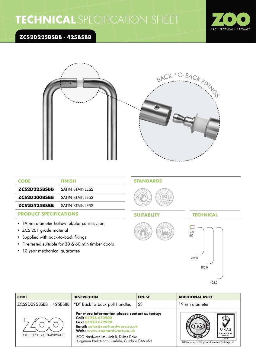 Pair of 19mm D Pull Handles Grade 201 Stainless Steel Complete with Back to Back Fixings - Image 3