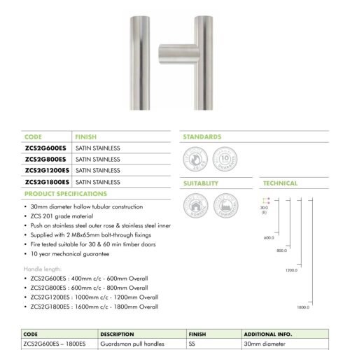 Alternative view of 30mm Guardsman Pull Handle Grade 201 Stainless Steel Bolt Through Fixings