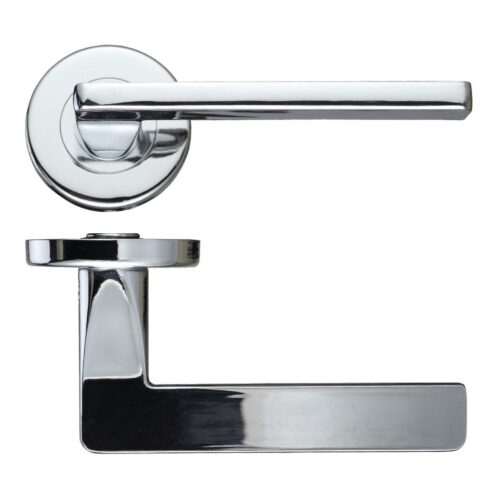 Leon Lever on 52mm x 8mm Round Sprung Rose Stainless Steel Contemporary Door Handle
