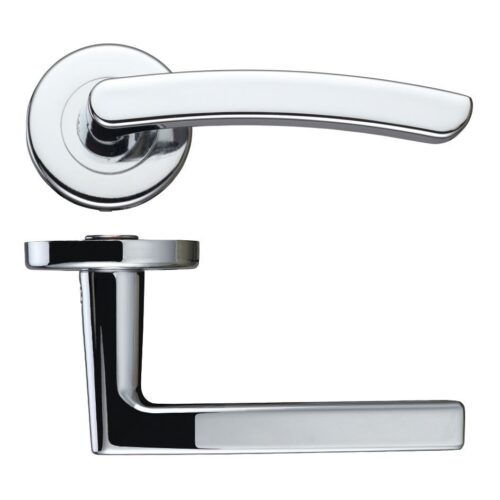 Santiago Lever Handle on 52mm x 8mm Round Sprung Rose Modern Door Handle Design