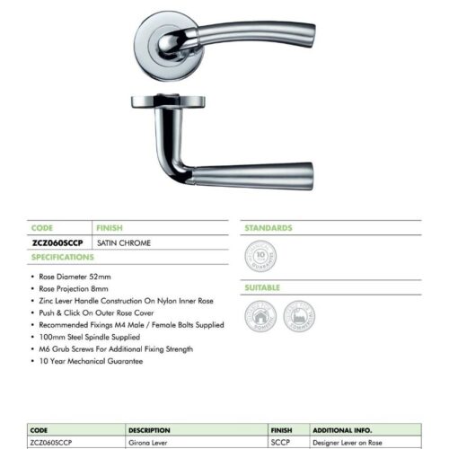 Alternative view of Girona Lever on 52mm x 8mm Round Sprung Rose Stainless Steel Contemporary Door Handle