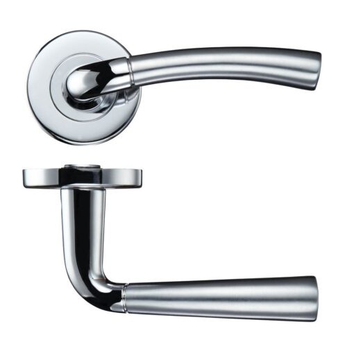 Girona Lever on 52mm x 8mm Round Sprung Rose Stainless Steel Contemporary Door Handle