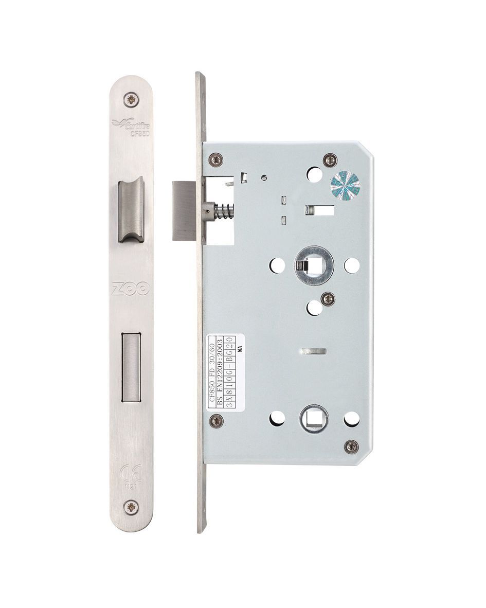 DIN Bathroom Lock 78mm Centres Backset 60mm Radius Satin Stainless Steel