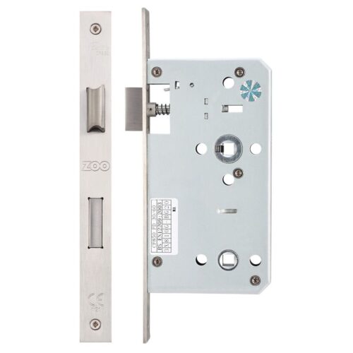 DIN Bathroom Lock 78mm Centres Backset 60mm Satin Stainless Steel