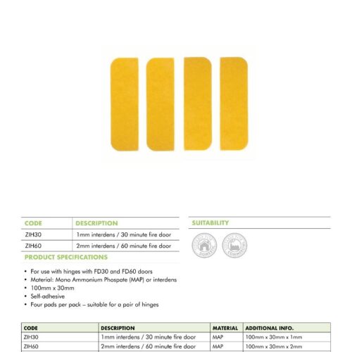 Alternative view of ZIH60M 2 mm Intumescent Hinge Pads – 100 × 30 mm, 4-Pack, Monoammonium Phosphate